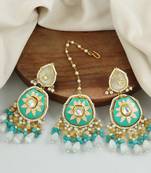 Handmade Enameled Pearl Beaded Earrings with Mang Tikka Jewelry Set