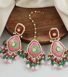 Ruby Green Onyx Handmade Meena Earrings with Mang Tikka Jewelry Set
