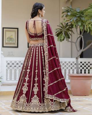 Art Silk Embroidery with Golden Sequin work Lehenga Choli with Dupatta - Bridal Choli for Women 3