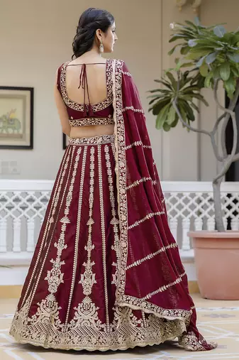 Trendmalls Art Silk Embroidery with Golden Sequin work Lehenga Choli with Dupatta - Bridal Choli for Women