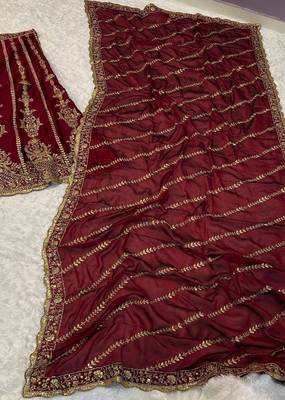 Art Silk Embroidery with Golden Sequin work Lehenga Choli with Dupatta - Bridal Choli for Women 6