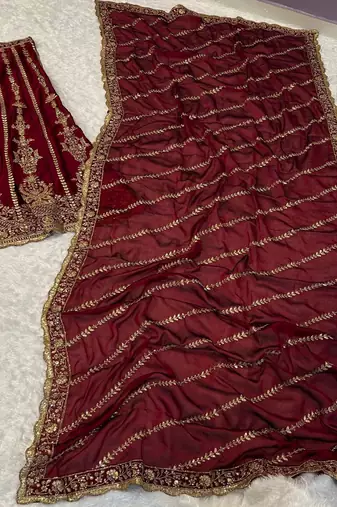 Trendmalls Art Silk Embroidery with Golden Sequin work Lehenga Choli with Dupatta - Bridal Choli for Women