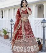 Satin Embroidery with Golden Sequin work Lehenga Choli with Dupatta - Bridal Choli for Women