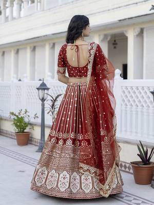 Trendmalls Satin Embroidery with Golden Sequin work Lehenga Choli with Dupatta - Bridal Choli for Women 2