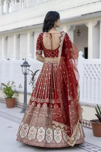 Trendmalls Satin Embroidery with Golden Sequin work Lehenga Choli with Dupatta - Bridal Choli for Women