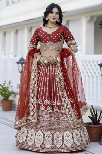 Trendmalls Satin Embroidery with Golden Sequin work Lehenga Choli with Dupatta - Bridal Choli for Women