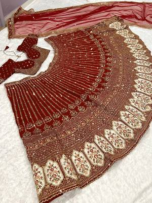 Trendmalls Satin Embroidery with Golden Sequin work Lehenga Choli with Dupatta - Bridal Choli for Women 5