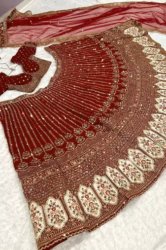Trendmalls Satin Embroidery with Golden Sequin work Lehenga Choli with Dupatta - Bridal Choli for Women