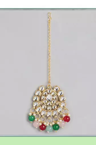 Super Premium Luxe Gold-Plated Kundan & Multi Pearl Beaded Jewellery Set With Mangtikka