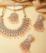  Kundan & Pink Pearl Beaded Jewellery Set With Mangtikka