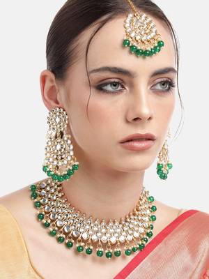 Green Pearl Kundan Heavy Indian Choker Set For Women 2