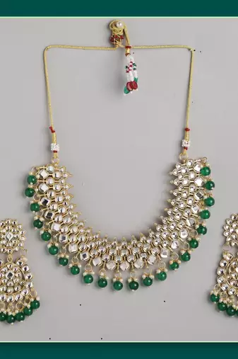 Green Pearl Kundan Heavy Indian Choker Set For Women