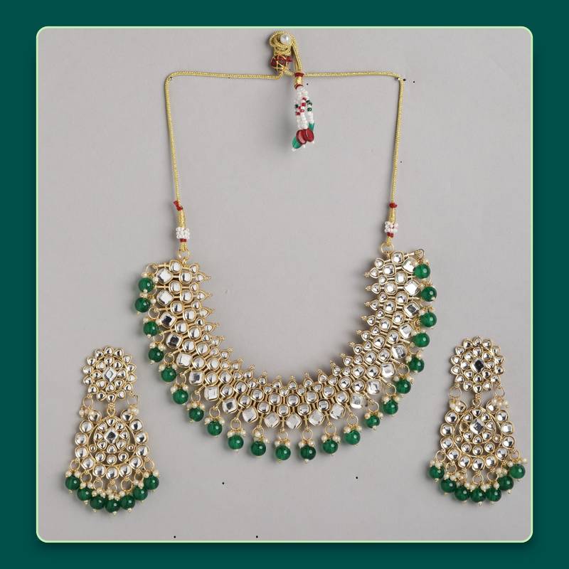 Green Pearl Kundan Heavy Indian Choker Set For Women