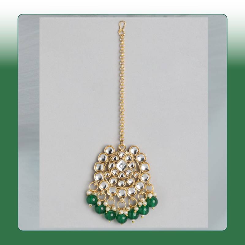 Green Pearl Kundan Heavy Indian Choker Set For Women