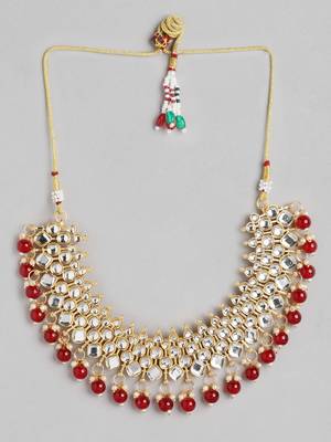 Super Premium Luxe Gold-Plated Kundan & Red Pearl Beaded Jewellery Set With Mangtikka 3
