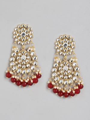 Super Premium Luxe Gold-Plated Kundan & Red Pearl Beaded Jewellery Set With Mangtikka 5