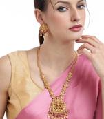 Long South Indian Maa Lakshmi Motif Necklace Jewellry Set For Women