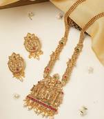 Long South Indian Temple Theme Ram Darbaar Motif Jewelry Set For Women