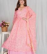 Pink Long Kurti With Lehenga For Partywear 
