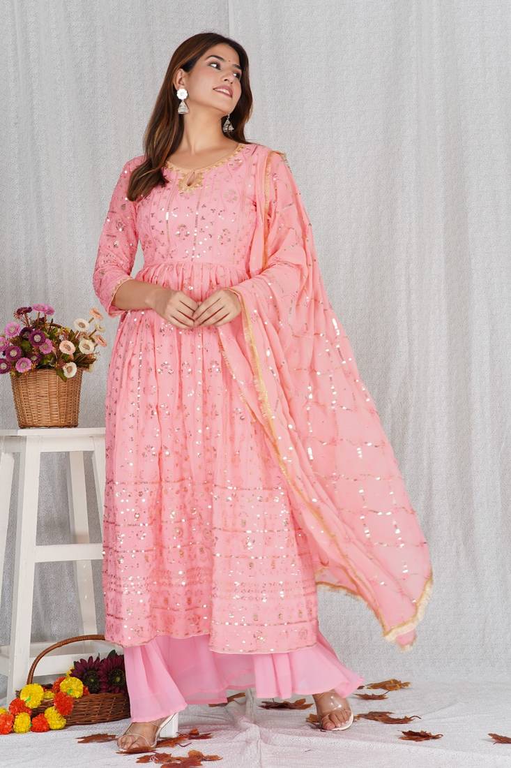 Pink Long Kurti With Lehenga For Partywear 
