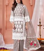 Grey embroidery organza straight pant- (size upto 42")