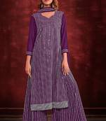 Purple embroidery and zarkan georgette straight sharara- free size stitched(size upto 42")