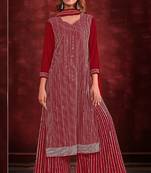 Red embroidery and zarkan georgette straight sharara- free size stitched(size upto 42")