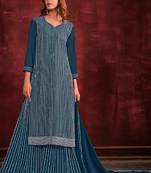 Teal blue embroidery and zarkan georgette straight sharara- free size stitched(size upto 42")