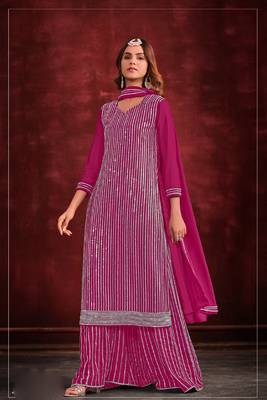 Pink embroidery and zarkan georgette straight sharara- free size stitched(size upto 42") 1