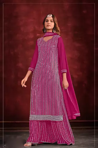 Pink embroidery and zarkan georgette straight sharara- free size stitched(size upto 42")