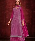 Pink embroidery and zarkan georgette straight sharara- free size stitched(size upto 42")