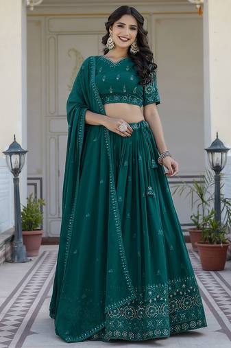 Trendmalls Georgette Embroidery work Lehenga Choli with Dupatta for Women