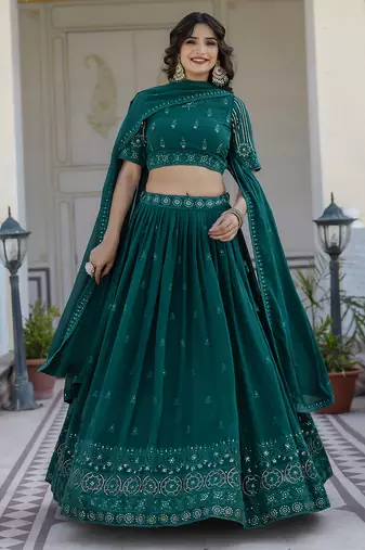 Trendmalls Georgette Embroidery work Lehenga Choli with Dupatta for Women