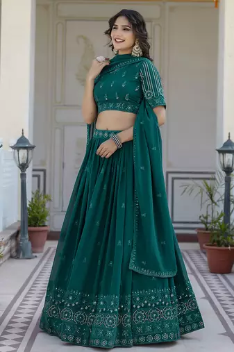 Trendmalls Georgette Embroidery work Lehenga Choli with Dupatta for Women