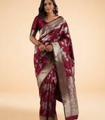 Burgundy Ethnic Motifs Zari art Silk Banarasi Saree