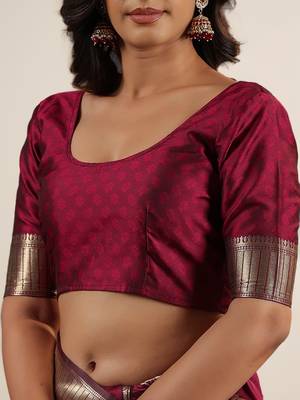 Burgundy Ethnic Motifs Zari art Silk Banarasi Saree 3
