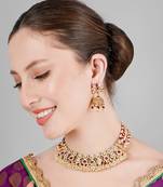 Ruby kundan polki & pearl semi precious necklace set