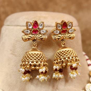 Ruby kundan polki & pearl semi precious necklace set 4