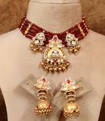 Semi precious ruby kundan polki necklace set