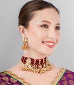 Ruby kundan polki & pearl semi precious necklace set