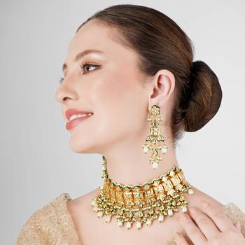 Kundan polki & pearl wedding choker necklace set 1