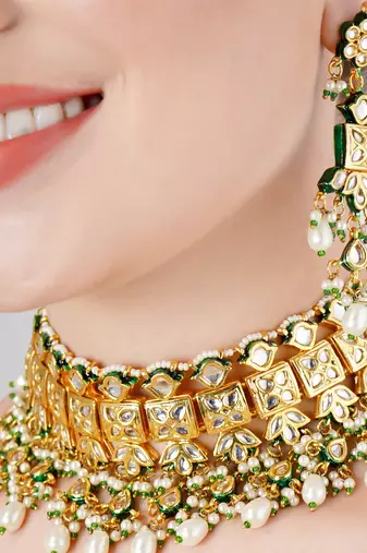 Kundan polki & pearl wedding choker necklace set