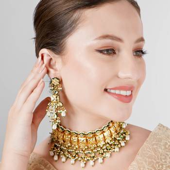 Kundan polki & pearl wedding choker necklace set 3