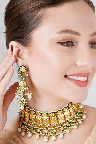 Kundan polki & pearl wedding choker necklace set