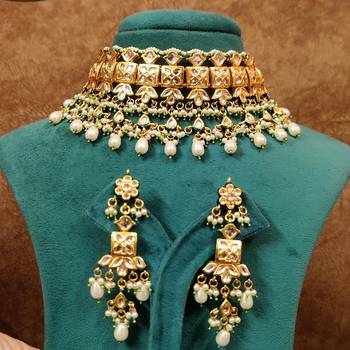 Kundan polki & pearl wedding choker necklace set 5