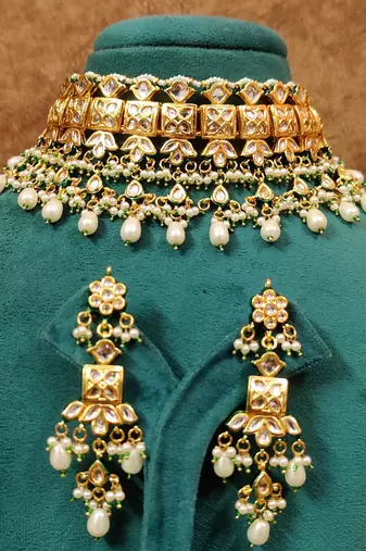 Kundan polki & pearl wedding choker necklace set