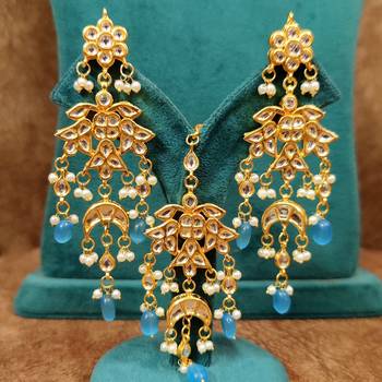 Gorgeous turquoise color kundan polki necklace set 4