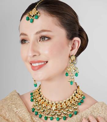 Emerald look kundan polki wedding necklace set 1