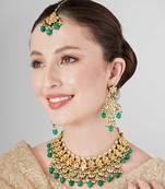 Emerald look kundan polki wedding necklace set