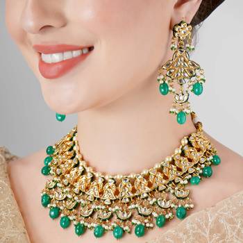 Emerald look kundan polki wedding necklace set 2